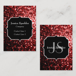 Dark Red faux Glitter sparkles Glamour Monogram Business Card