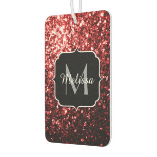 Dark Red faux Glitter sparkles Glamour Monogram Car Air Freshener