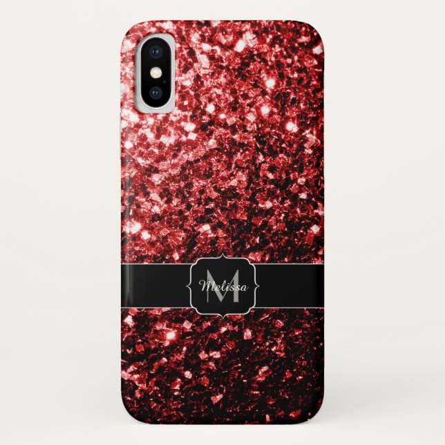 Dark Red faux Glitter sparkles Glamour Monogram Case-Mate iPhone Case (Back)