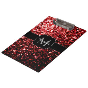Dark Red faux Glitter sparkles Glamour Monogram Clipboard