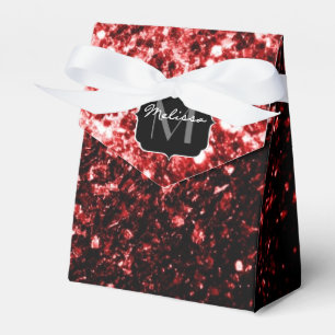 Dark Red faux Glitter sparkles Glamour Monogram Favour Box
