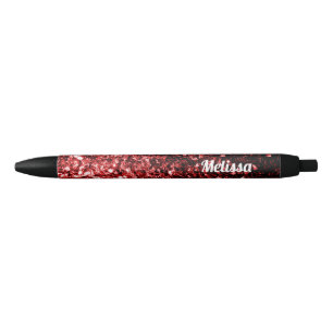 Dark Red faux Glitter sparkles Glamour Personalise Black Ink Pen