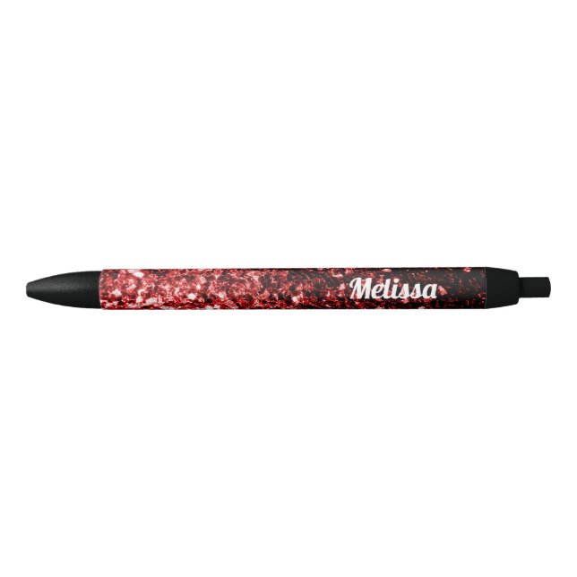 Dark Red faux Glitter sparkles Glamour Personalise Black Ink Pen (Front)