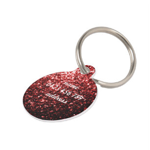Dark Red faux Glitter sparkles Glamour Personalise Pet Tag