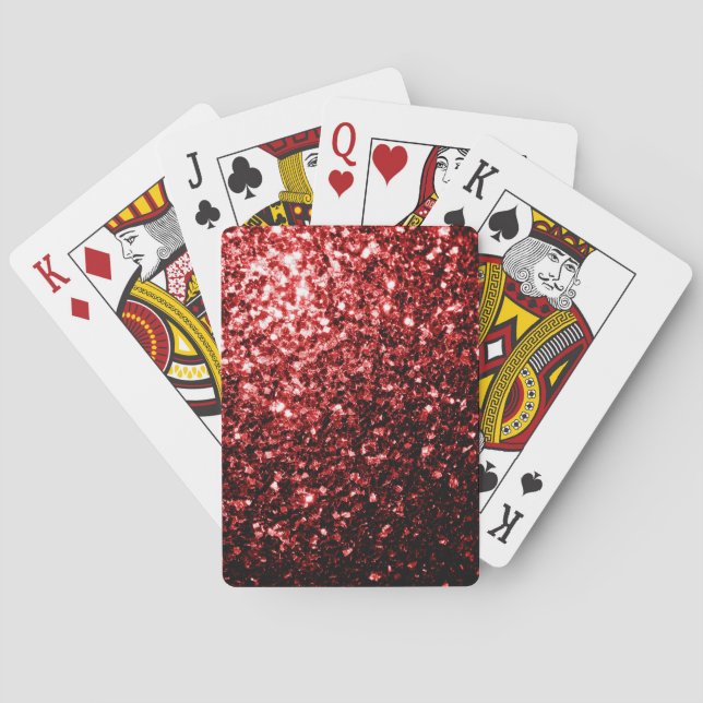Dark Red faux Glitter sparkles Glamour Playing Cards (Back)