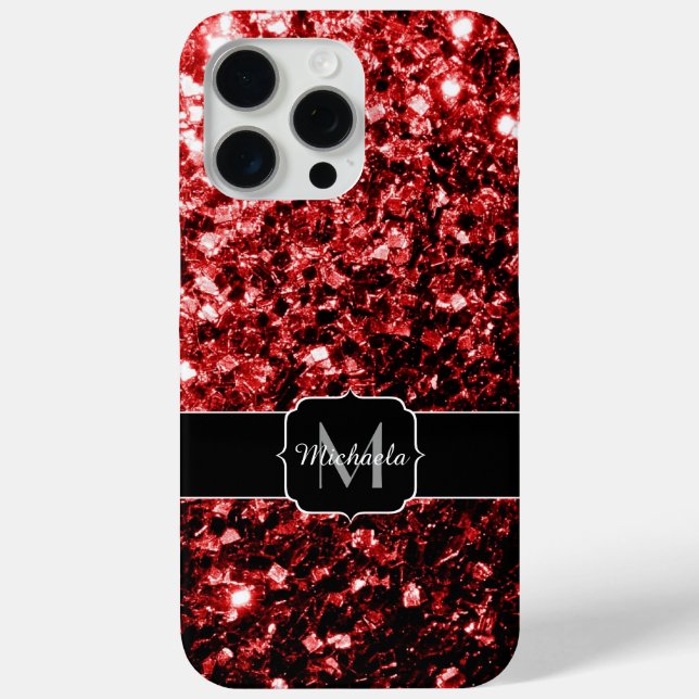 Dark red faux glitter sparkles Monogram Case-Mate iPhone Case (Back)