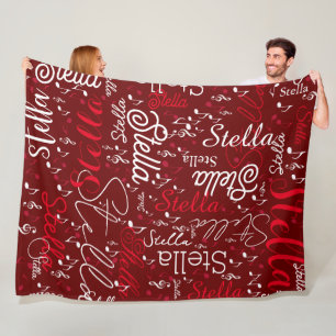 Dark Red Fleece Blanket with Musical Notes