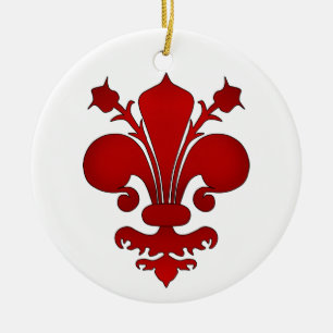 Dark red fleur de lis symbol ceramic ornament