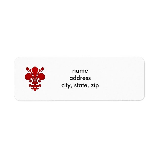 Dark red fleur de lis symbol return address label (Front)