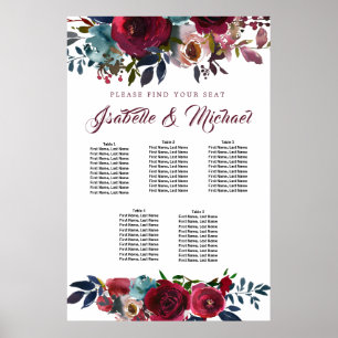 Dark Red Floral 5-Table Wedding Seating Chart