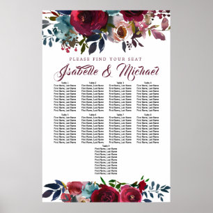 Dark Red Floral 9-Table Wedding Seating Chart