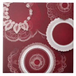 Dark Red Floral AI art Ceramic Tile