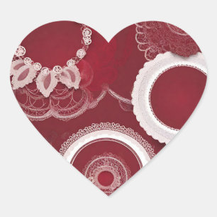 Dark Red Floral AI art  Heart Sticker
