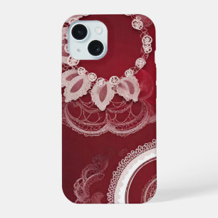 Dark Red Floral AI art  iPhone 15 Case