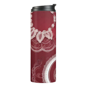 Dark Red Floral AI art Thermal Tumbler