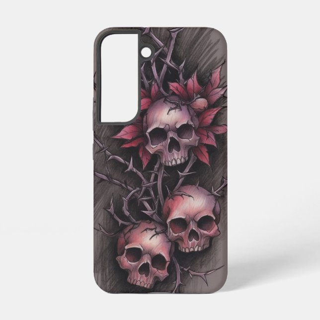 Dark Red Floral Art Samsung Galaxy S22 Case (Back)