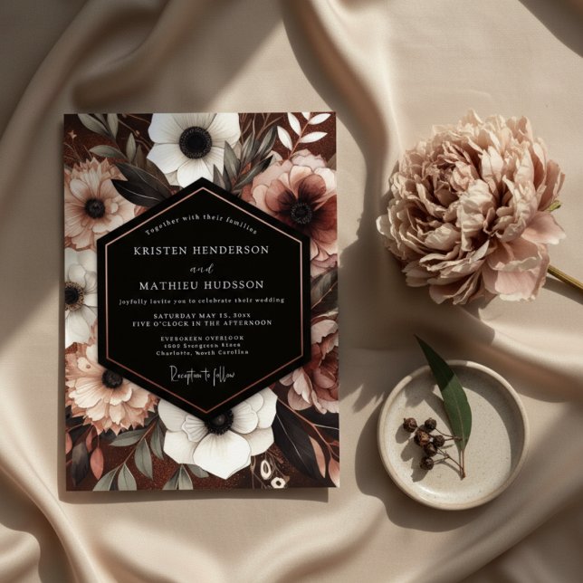 Dark Red Floral Moody Romance Wedding Invitation (Creator Uploaded)