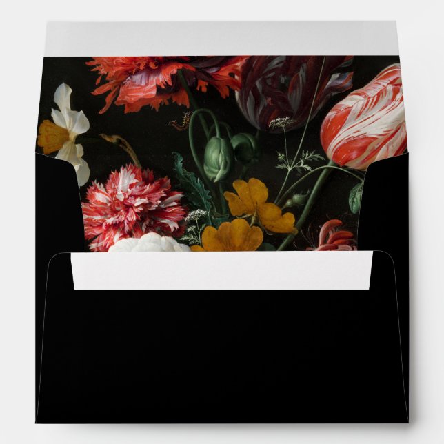 Dark Red Floral Wedding Black Envelope Liner (Back (Bottom))