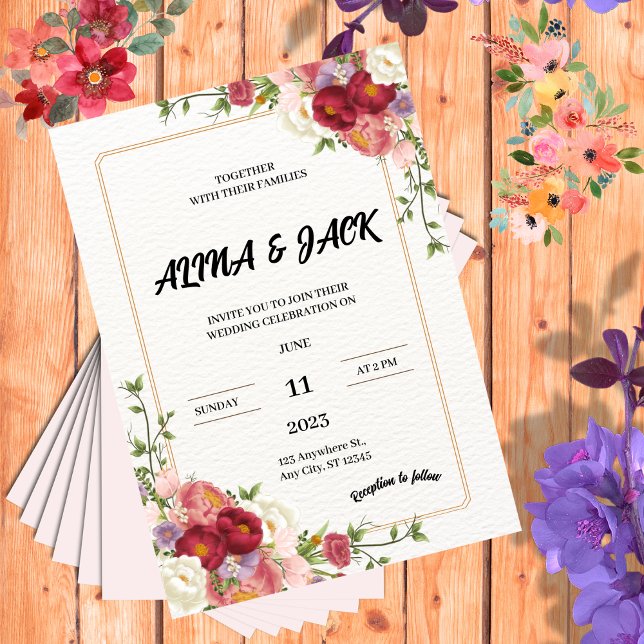 Dark Red Flower Wedding Invitation (Creator Uploaded)