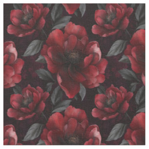 Dark Red Flowers on Black Fabric