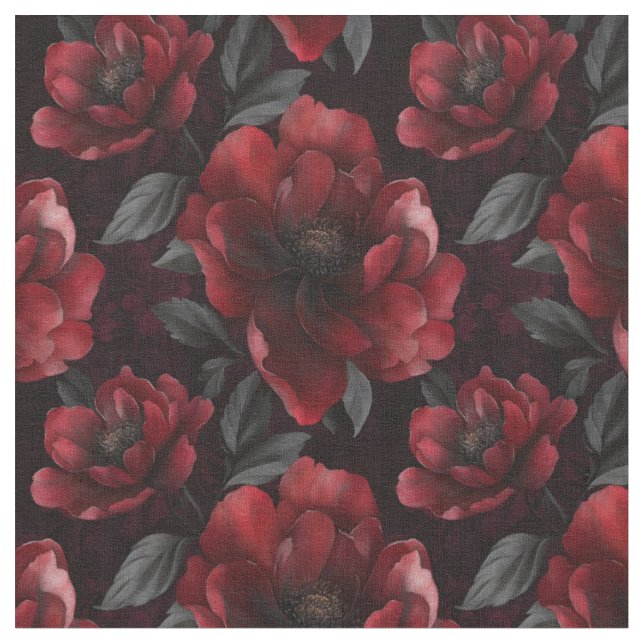 Dark Red Flowers on Black Fabric (Close Up)
