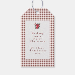 Dark Red Gingham Plaid Custom Christmas Gift Tags
