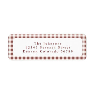 Dark Red Gingham Plaid Custom Return Address Label