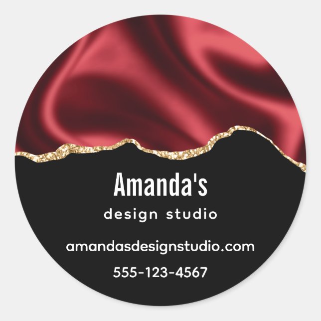 Dark Red Glam Wavy Satin Abstract - Business  Classic Round Sticker (Front)