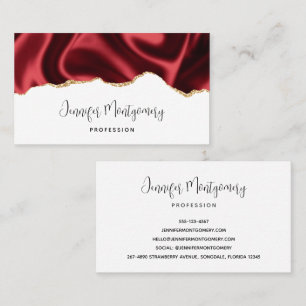 Dark Red Glam Wavy Satin Abstract Design Business Card