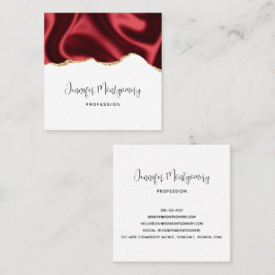 Dark Red Glam Wavy Satin Abstract Design Square Square Business Card