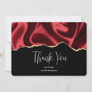 Dark Red Glam Wavy Satin Abstract Design Thank You Card