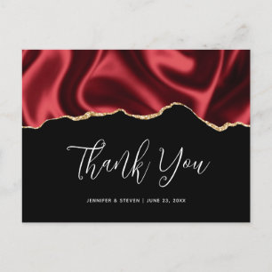 Dark Red Glam Wavy Satin Abstract Design Thank You Postcard
