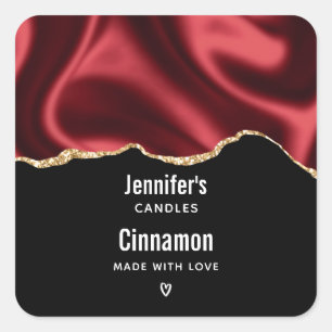 Dark Red Glam Wavy Satin Design - Candle Business Square Sticker