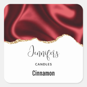 Dark Red Glam Wavy Satin Design - Candle Business Square Sticker