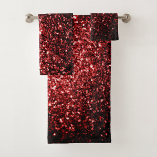 Dark red glitter sparkles bath towel set