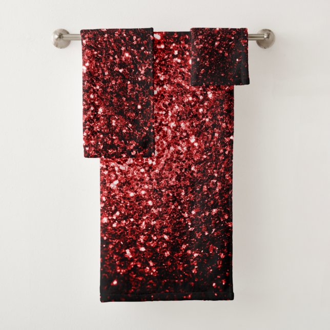 Dark red glitter sparkles bath towel set (Insitu)