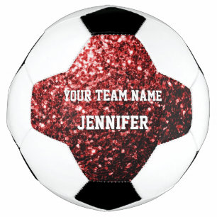 Dark red glitter sparkles bling Your name Team Soccer Ball