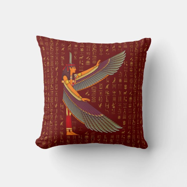 Dark Red Goddess Maat Throw Pillow (Front)