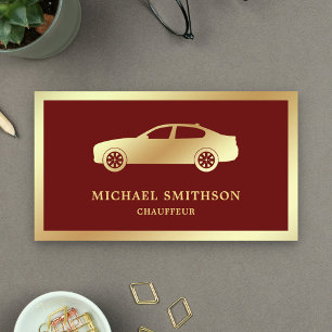 Dark Red Gold Car Professional Chauffeur Business Card