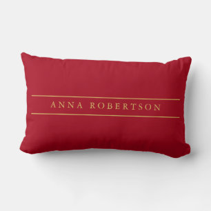 Dark Red Gold Colours Professional Chic Minimalist Lumbar Cushion