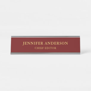 Dark Red & Gold Colours Professional Modern Plain Desk Name Plate