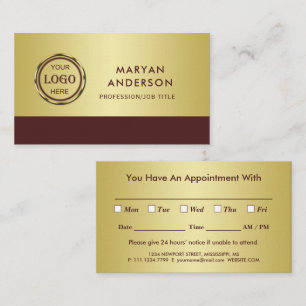 Dark-red gold design,Logo or Photo in gold circle, Appointment Card