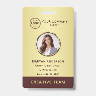 Dark-red gold design,Logo or Photo in gold circle, ID Badge