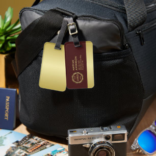 Dark-red gold design,Logo or Photo in gold circle, Luggage Tag