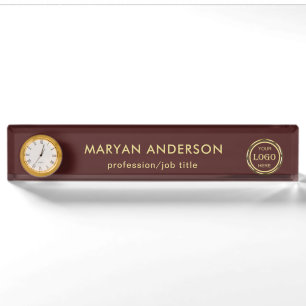 Dark-red gold design,Logo or Photo in gold circle, Nameplate