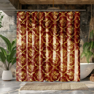 Dark-red & Gold Floral Geometric Damasks Shower Curtain