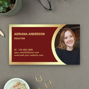 Dark Red Gold Foil Real Estate Photo Realtor Business Card