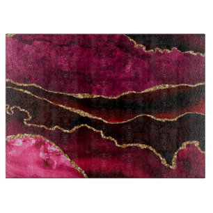 Dark Red & Gold Glitter Marble Agate Cutting Board