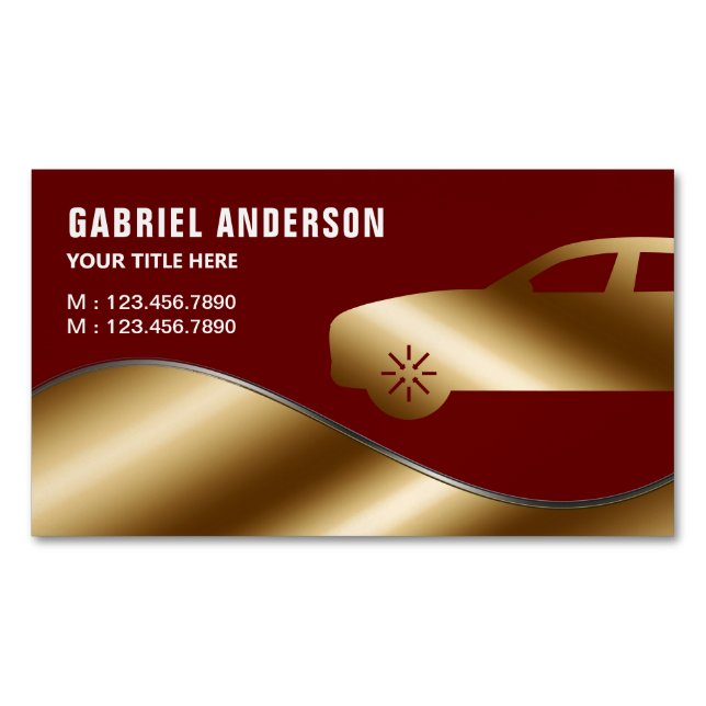 Dark Red Gold Luxury Car Hire Chauffeur Magnetic Business Card (Front)