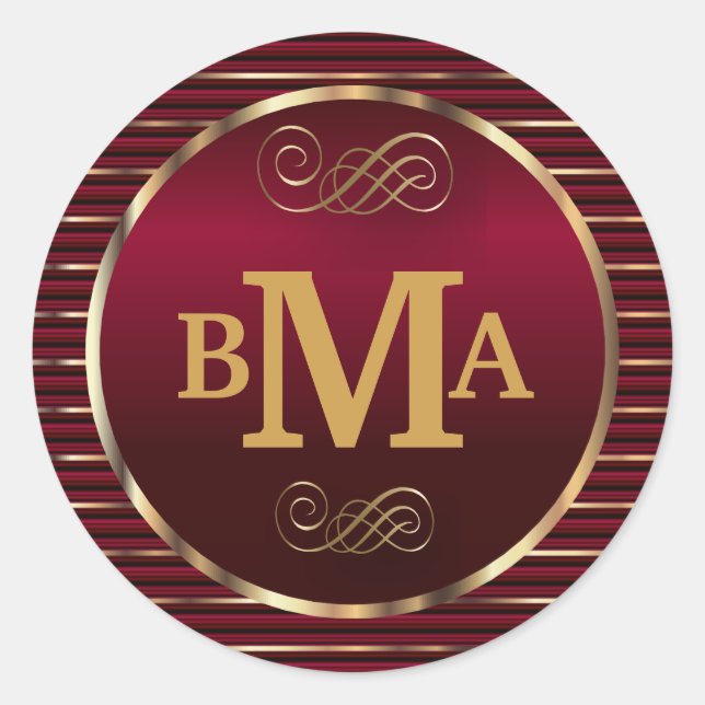 Dark Red & Gold Monogram Envelope Seal (Front)